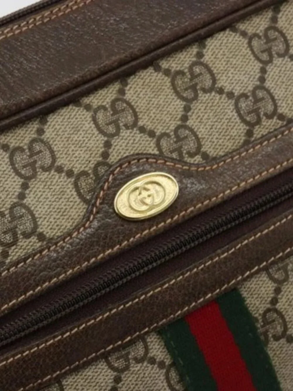 GUCCI GG Supreme Web Sherry Line Shoulder Bag PVC Beige Gold Auth 180803